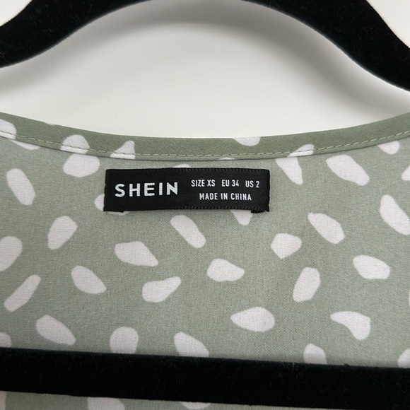 SHEIN Sage Green Patterned Long Sleeve Front Tie Dress XS - Picture 6 of 6